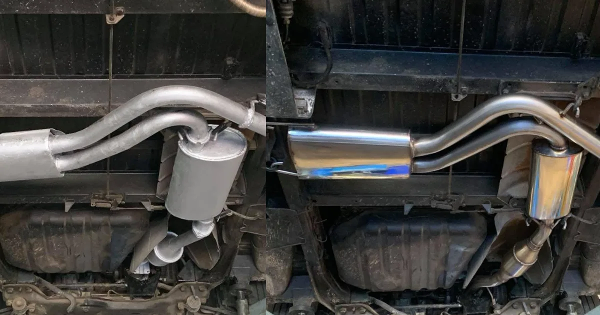 PP Tuning stainless steel exhaust replaces patched up exhaust system.