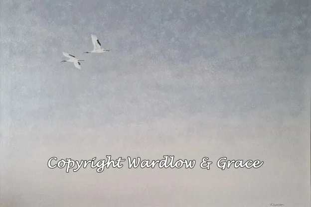 Cranes in Winter Sky – Painting