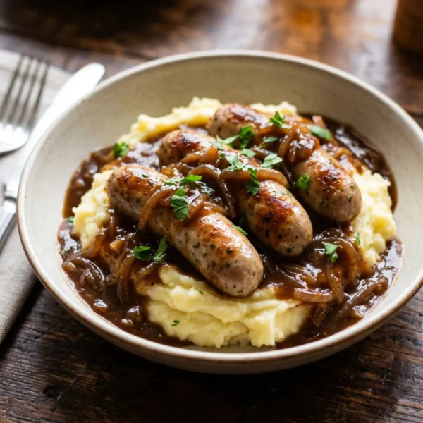 Sausage & Mash with Fried Onions & Gravy