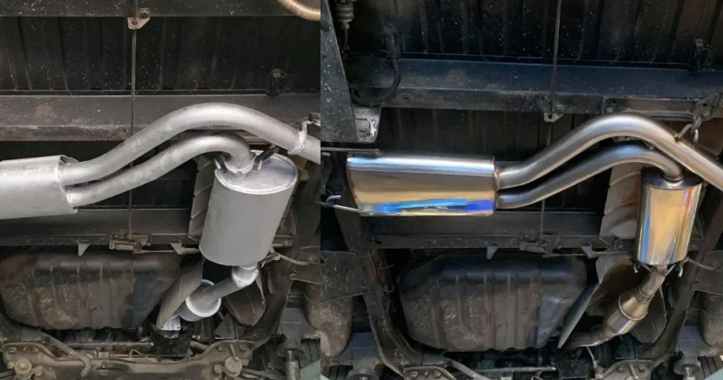 PP Tuning stainless steel exhaust replaces patched up exhaust system.